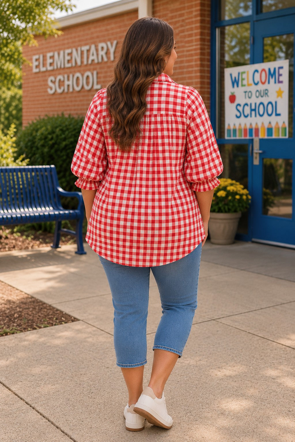 Umgee Crimson Plaid Smocked Yoke Top - Plus Size-Curvy/Plus Tops-Umgee-Deja Nu Boutique, Women's Fashion Boutique in Lampasas, Texas