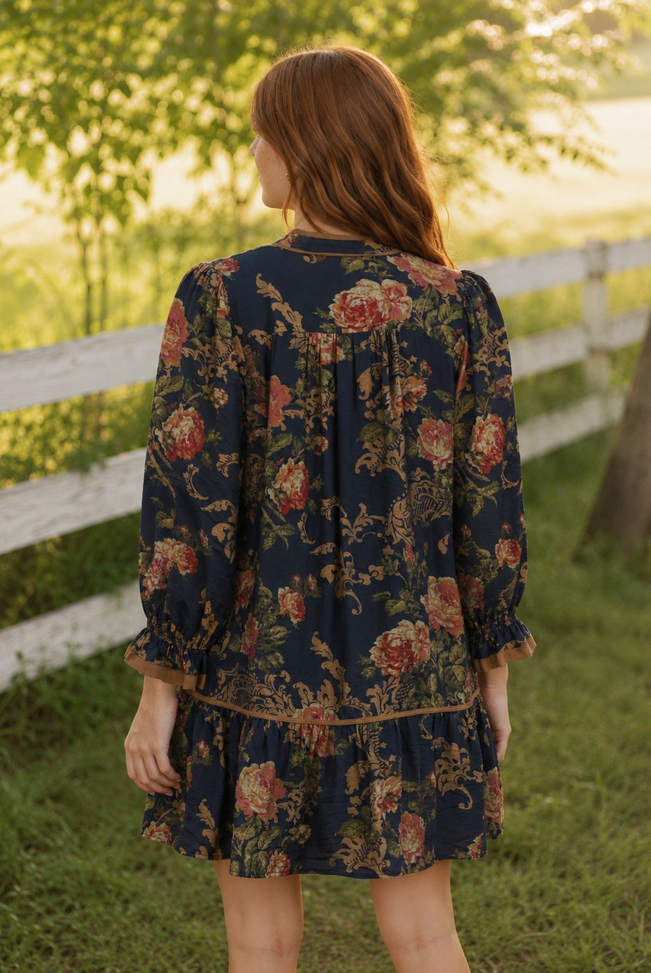 Umgee Floral Print Ruffle Hem Shift Dress in Navy Mix-Short Dresses-Umgee-Deja Nu Boutique, Women's Fashion Boutique in Lampasas, Texas
