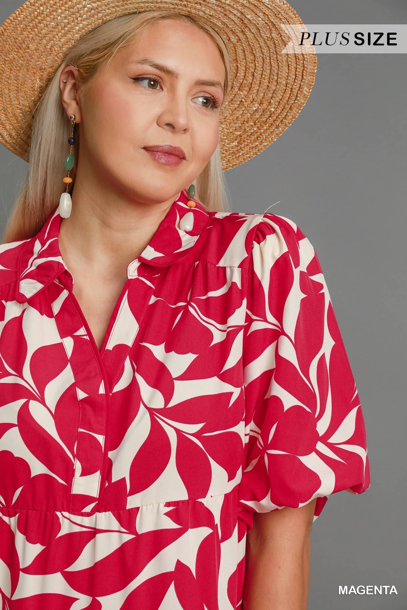 Umgee Plus Size Magenta Two-Tone Floral Tiered Midi Dress-Curvy/Plus Dresses-Umgee-Deja Nu Boutique, Women's Fashion Boutique in Lampasas, Texas