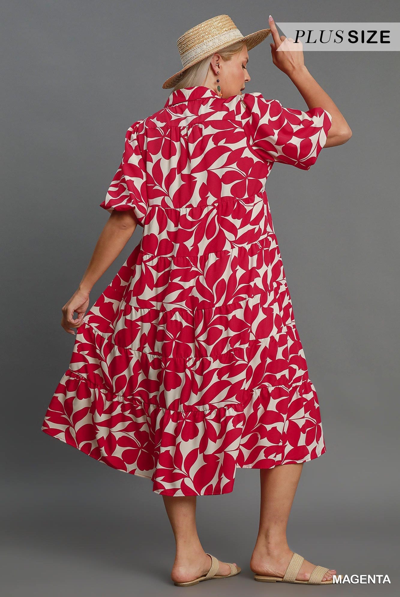 Umgee Plus Size Magenta Two-Tone Floral Tiered Midi Dress-Curvy/Plus Dresses-Umgee-Deja Nu Boutique, Women's Fashion Boutique in Lampasas, Texas