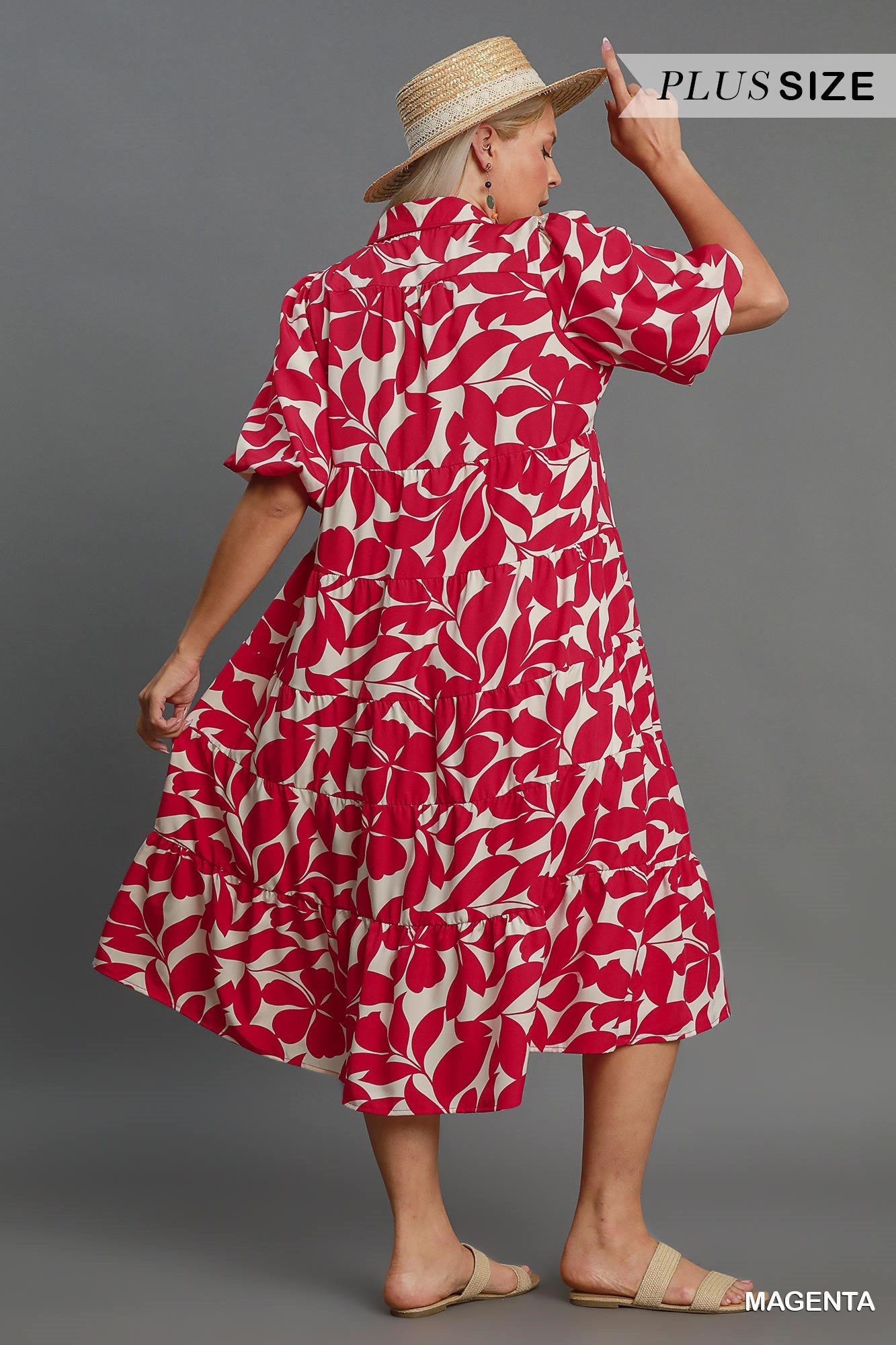 Umgee Plus Size Magenta Two-Tone Floral Tiered Midi Dress-Curvy/Plus Dresses-Umgee-Deja Nu Boutique, Women's Fashion Boutique in Lampasas, Texas