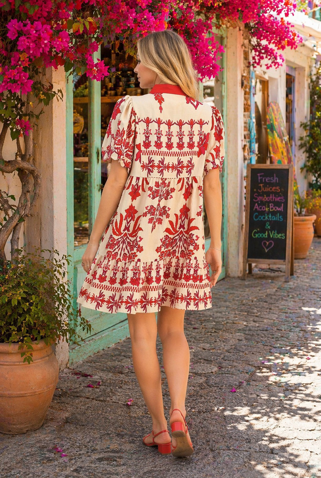 Umgee Tropical Damask Border Print Mini Dress – Raspberry Mix-mini dress-Umgee-Deja Nu Boutique, Women's Fashion Boutique in Lampasas, Texas
