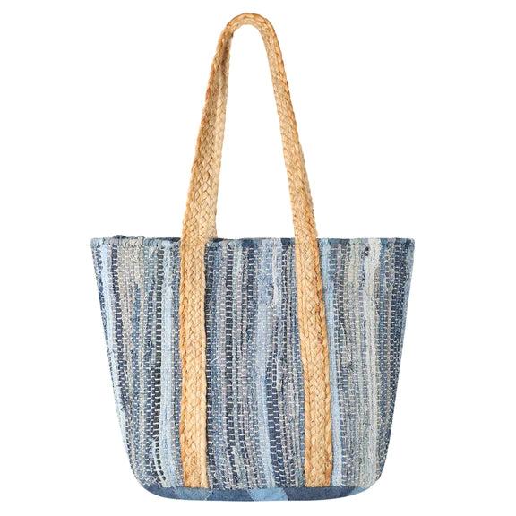 VAAN & CO Tote Bag Denim Jute Handle-Handbags, Wallets & Cases-VAAN & Co-Deja Nu Boutique, Women's Fashion Boutique in Lampasas, Texas