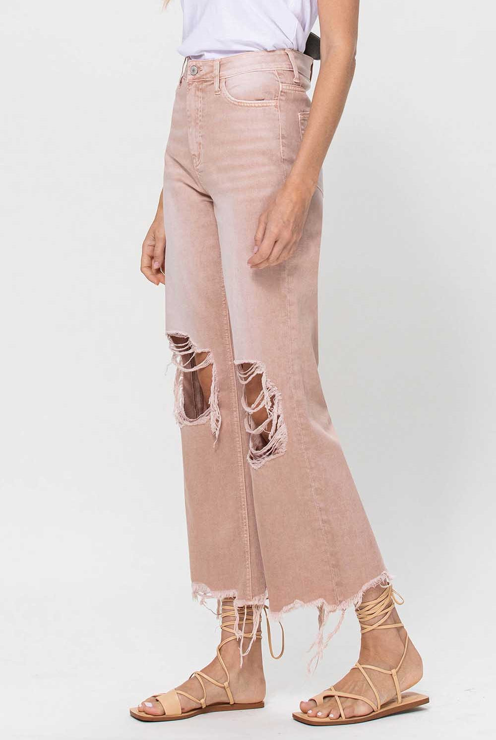 Vervet by Flying Monkey 90's Vintage Super High Rise Crop Deconstructed Flare Jeans In July Song-Jeans-Vervet by Flying Monkey-Deja Nu Boutique, Women's Fashion Boutique in Lampasas, Texas