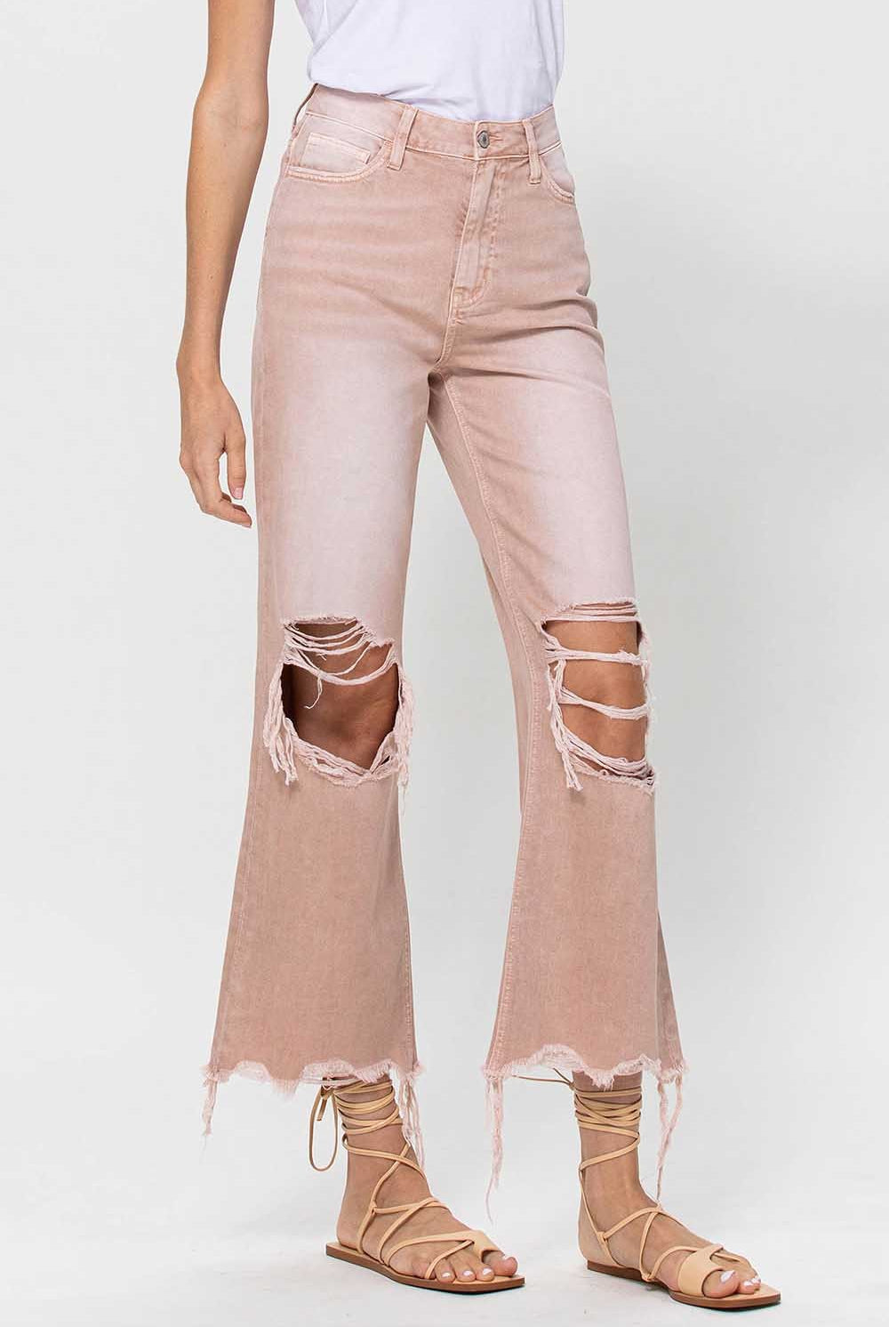 Vervet by Flying Monkey 90's Vintage Super High Rise Crop Deconstructed Flare Jeans In July Song-Jeans-Vervet by Flying Monkey-Deja Nu Boutique, Women's Fashion Boutique in Lampasas, Texas