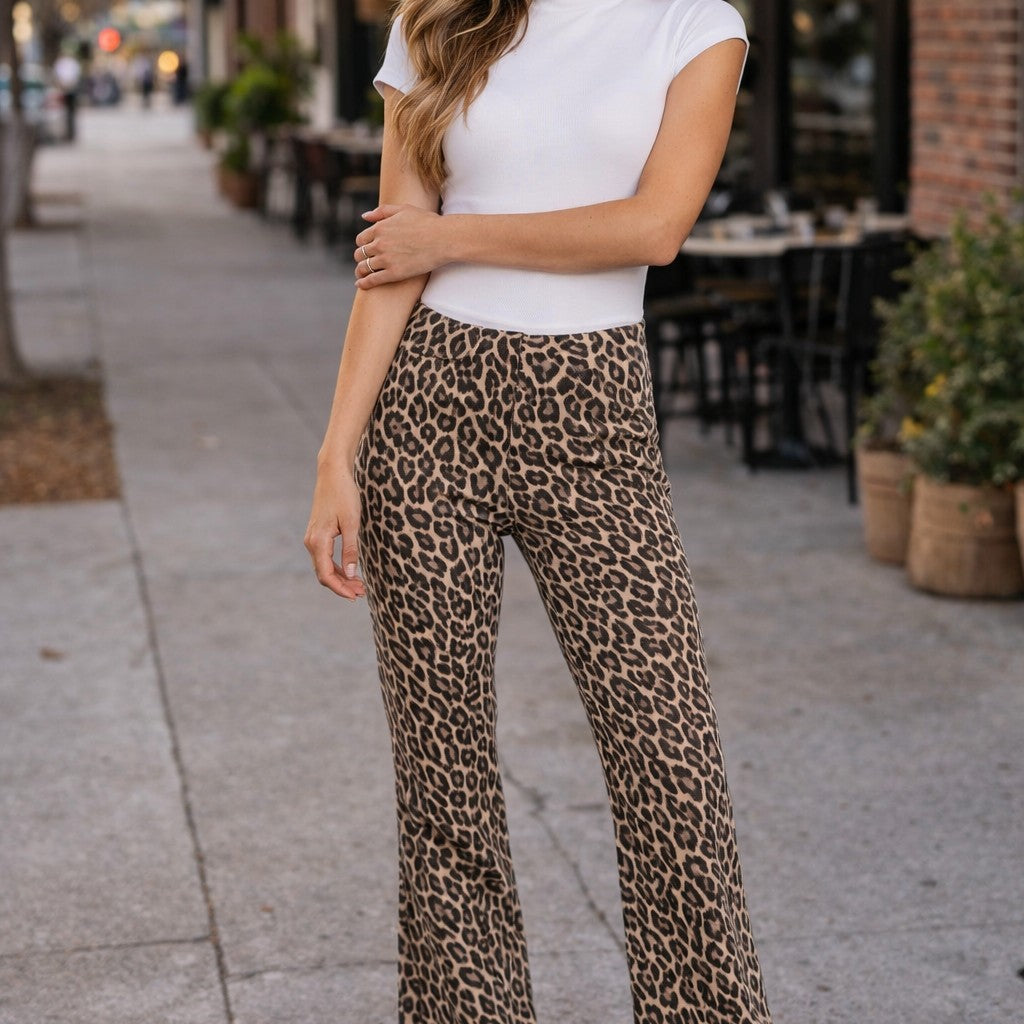 Vervet by Flying Monkey High Rise Leopard Print Vintage Flare Jeans-Jeans-Vervet by Flying Monkey-Deja Nu Boutique, Women's Fashion Boutique in Lampasas, Texas