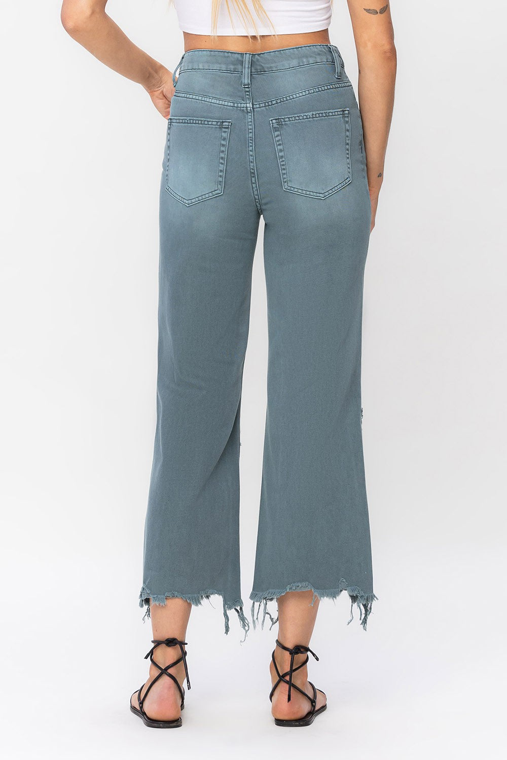 Vervet by Flying Monkey 90's Vintage Super High Rise Crop Deconstructed Flare Jeans In Mallard Green-Jeans-Vervet by Flying Monkey-Deja Nu Boutique, Women's Fashion Boutique in Lampasas, Texas