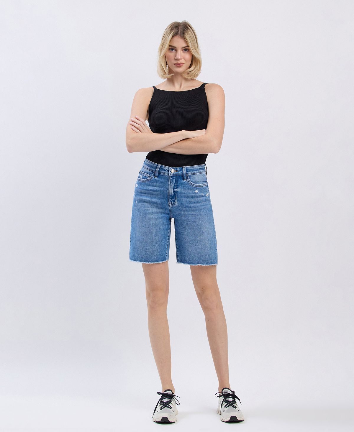 Vervet by Flying Monkey High Rise Raw Hem Bermuda Shorts – Valour-Bottoms-Vervet by Flying Monkey-Deja Nu Boutique, Women's Fashion Boutique in Lampasas, Texas