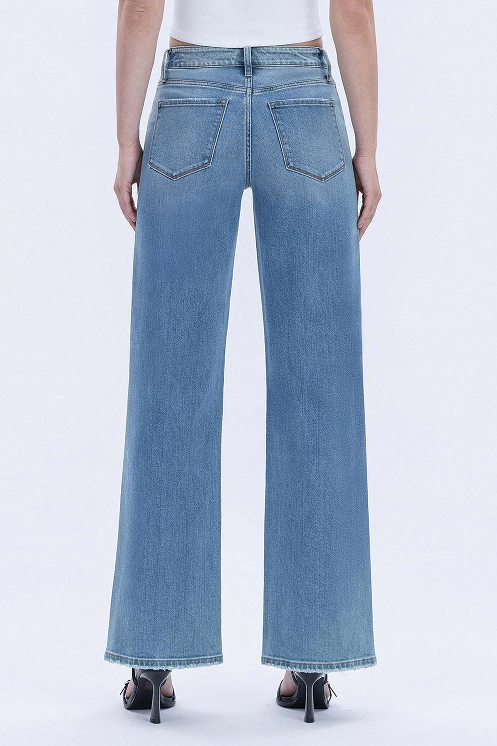 Vervet by Flying Monkey High Rise Rhinestone Embellished Wide Leg Jeans in Hamptons Wash-Jeans-Vervet by Flying Monkey-Deja Nu Boutique, Women's Fashion Boutique in Lampasas, Texas