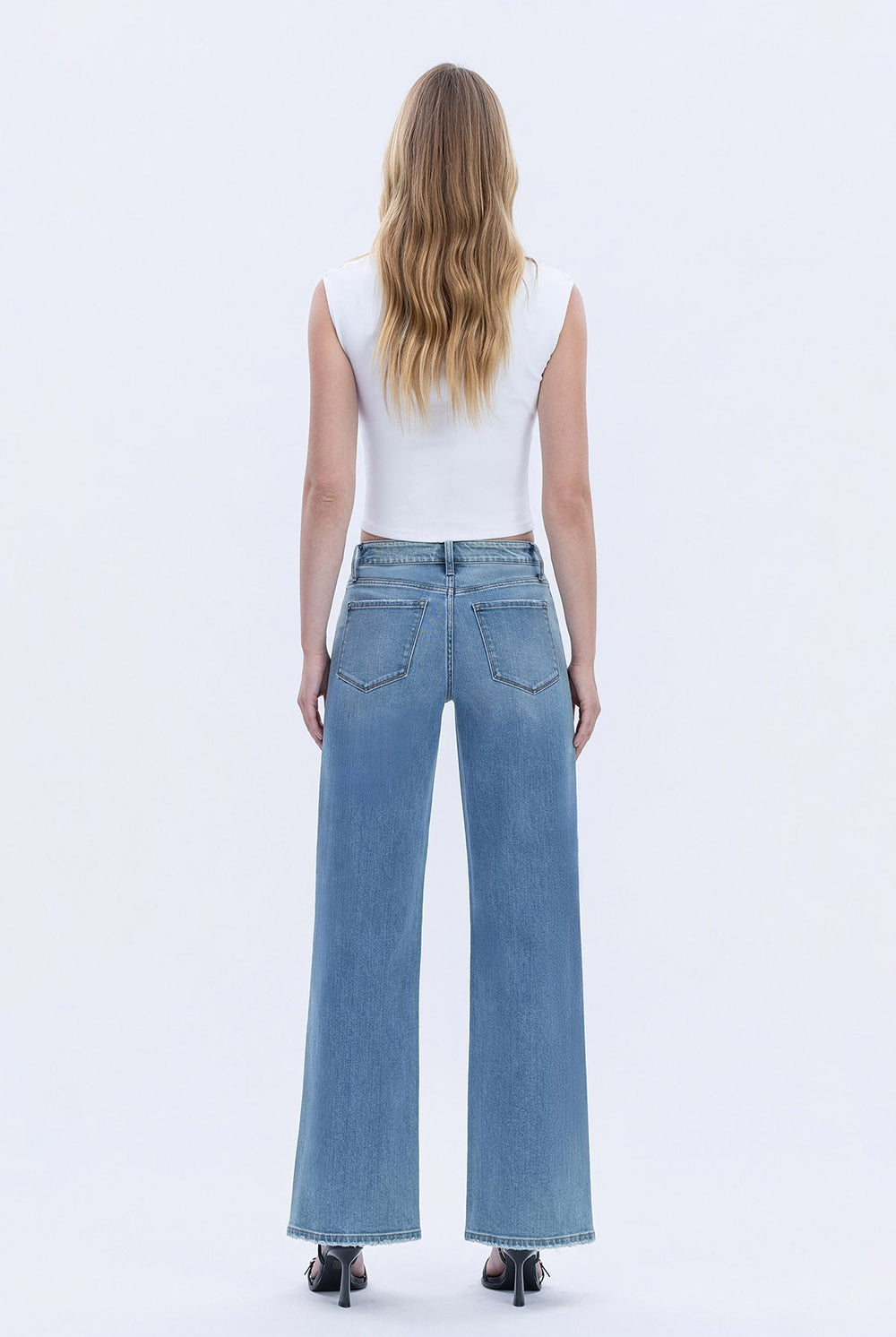 Vervet by Flying Monkey High Rise Rhinestone Embellished Wide Leg Jeans in Hamptons Wash-Jeans-Vervet by Flying Monkey-Deja Nu Boutique, Women's Fashion Boutique in Lampasas, Texas