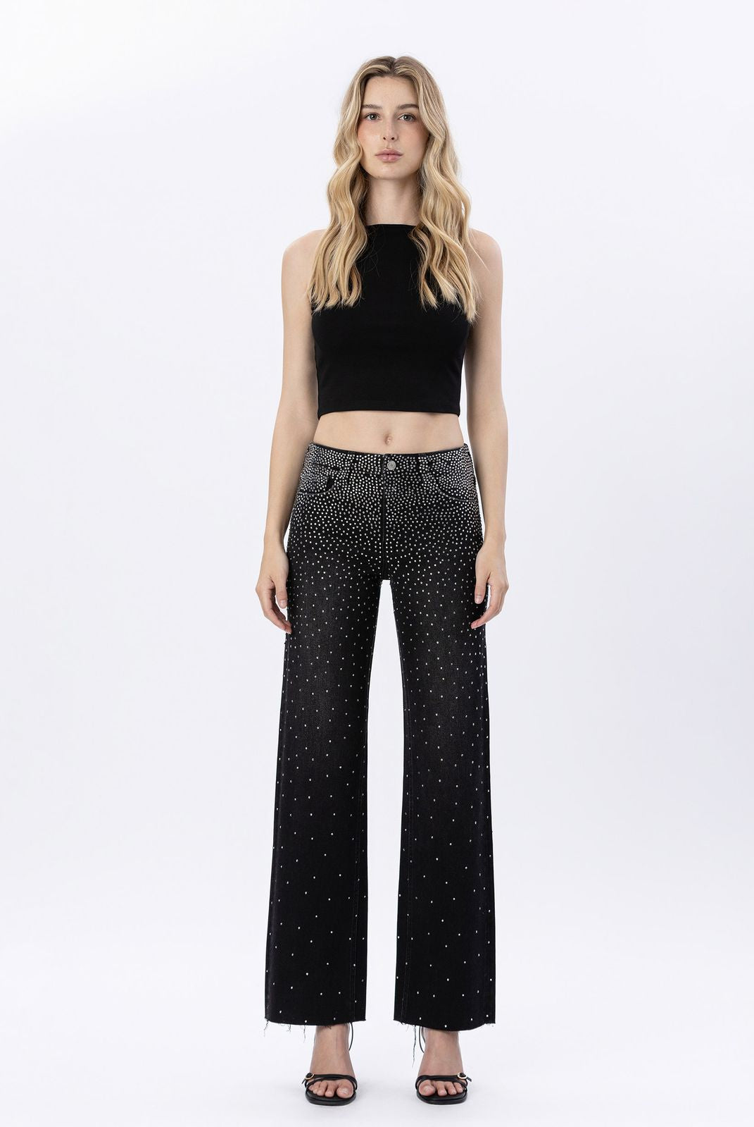 Vervet by Flying Monkey High Rise Rhinestone Slim Wide Leg Jeans in Prowess-Jeans-Vervet by Flying Monkey-Deja Nu Boutique, Women's Fashion Boutique in Lampasas, Texas