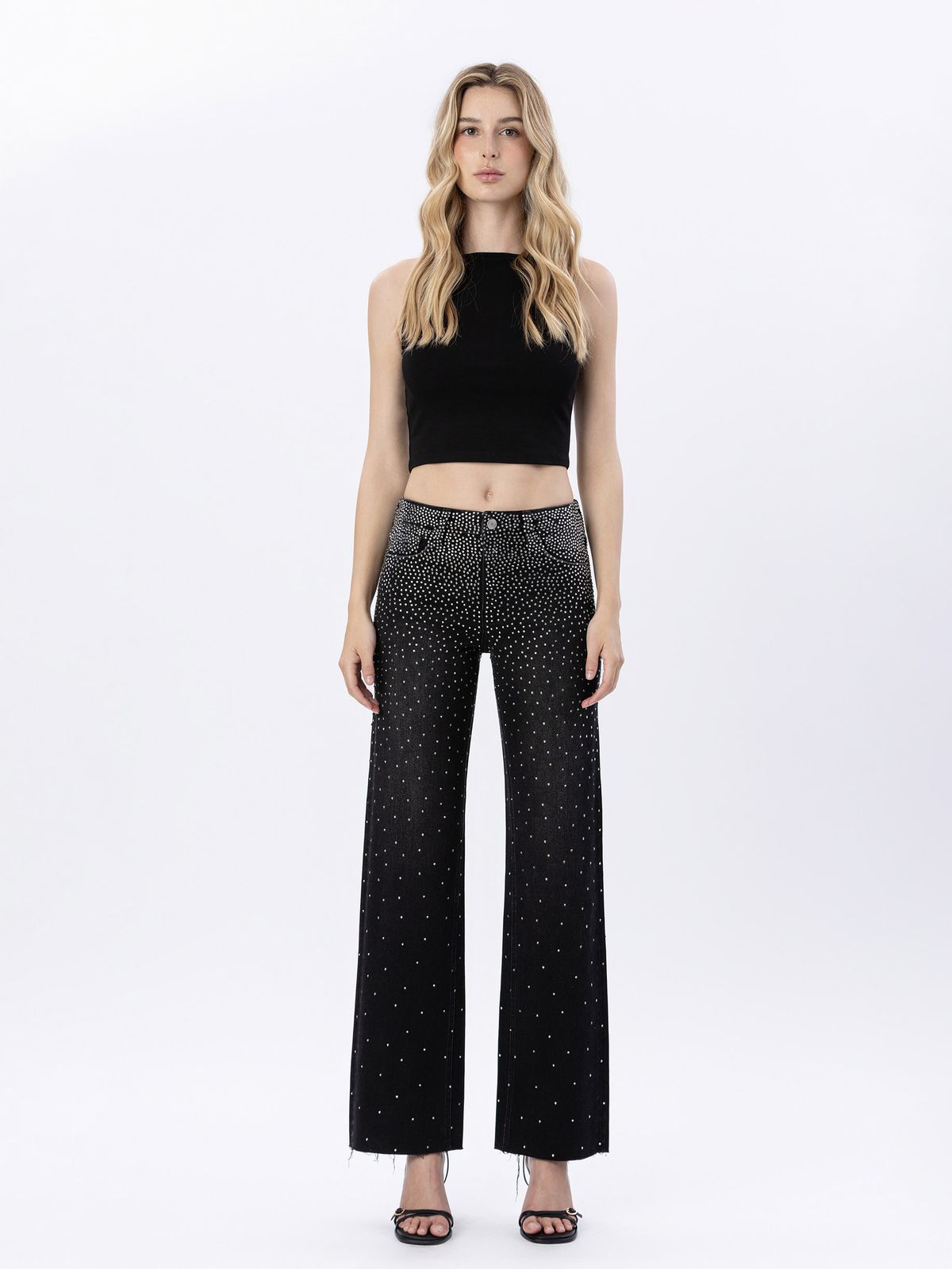 Vervet by Flying Monkey High Rise Rhinestone Slim Wide Leg Jeans in Prowess-Jeans-Vervet by Flying Monkey-Deja Nu Boutique, Women's Fashion Boutique in Lampasas, Texas