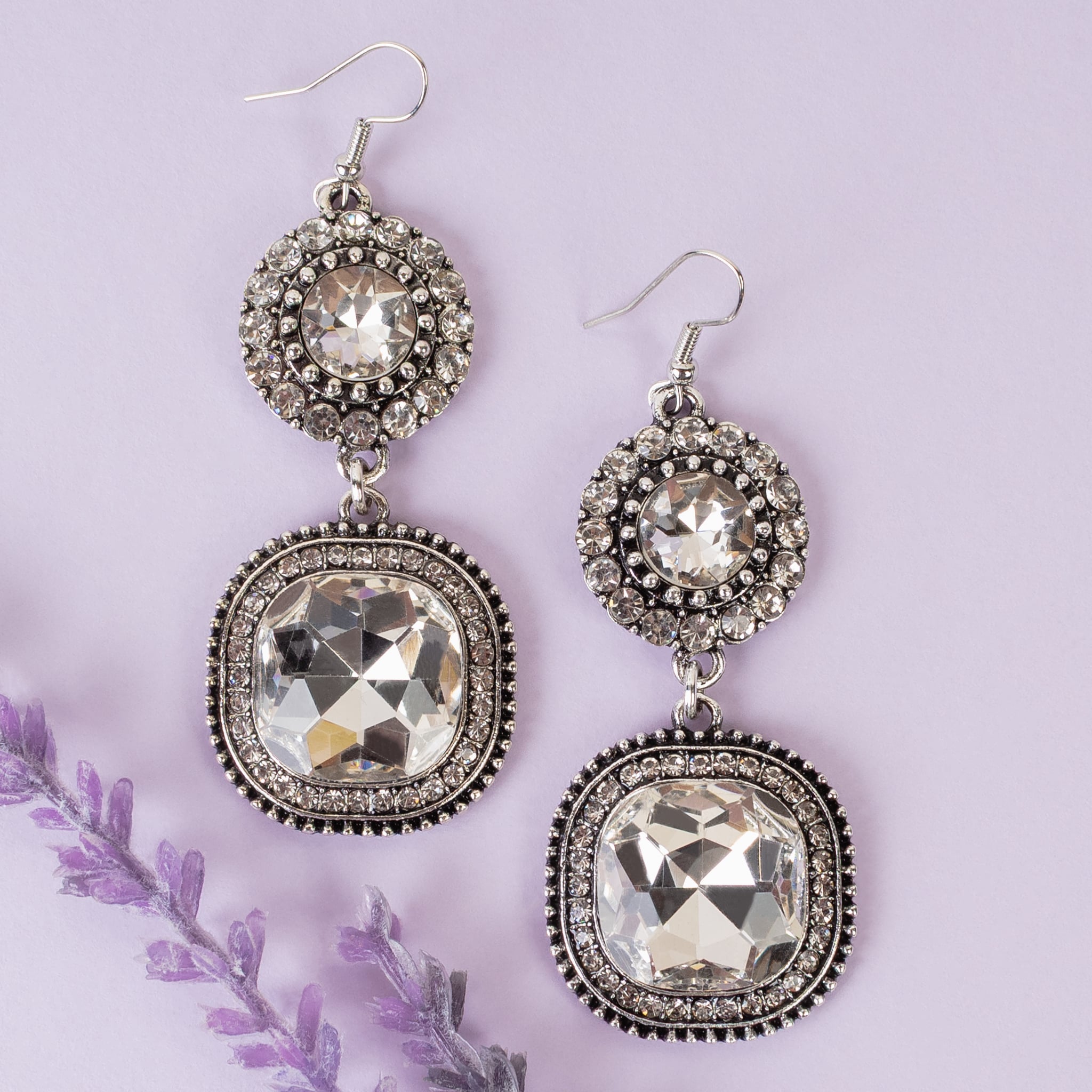 Vintage Crystal Double Drop Earrings – Statement Rhinestone Jewelry-Earrings-Deja Nu Tx-Deja Nu Boutique, Women's Fashion Boutique in Lampasas, Texas