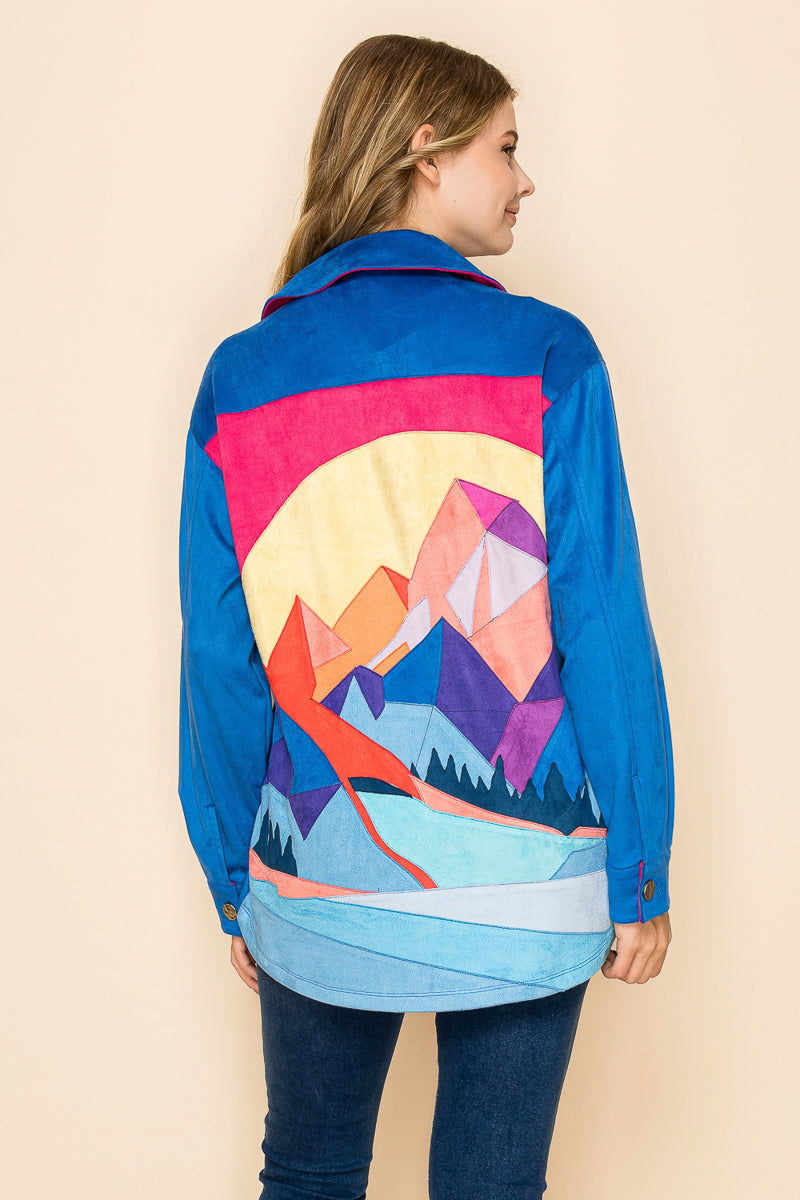 W.A.Y Suede Button Down Shirt in Blue Mountain-shirts-WAY-Deja Nu Boutique, Women's Fashion Boutique in Lampasas, Texas