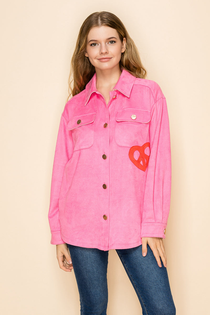 W.A.Y Suede Button Down Shirt in Hot Pink Dove of Peace-shirts-WAY-Deja Nu Boutique, Women's Fashion Boutique in Lampasas, Texas