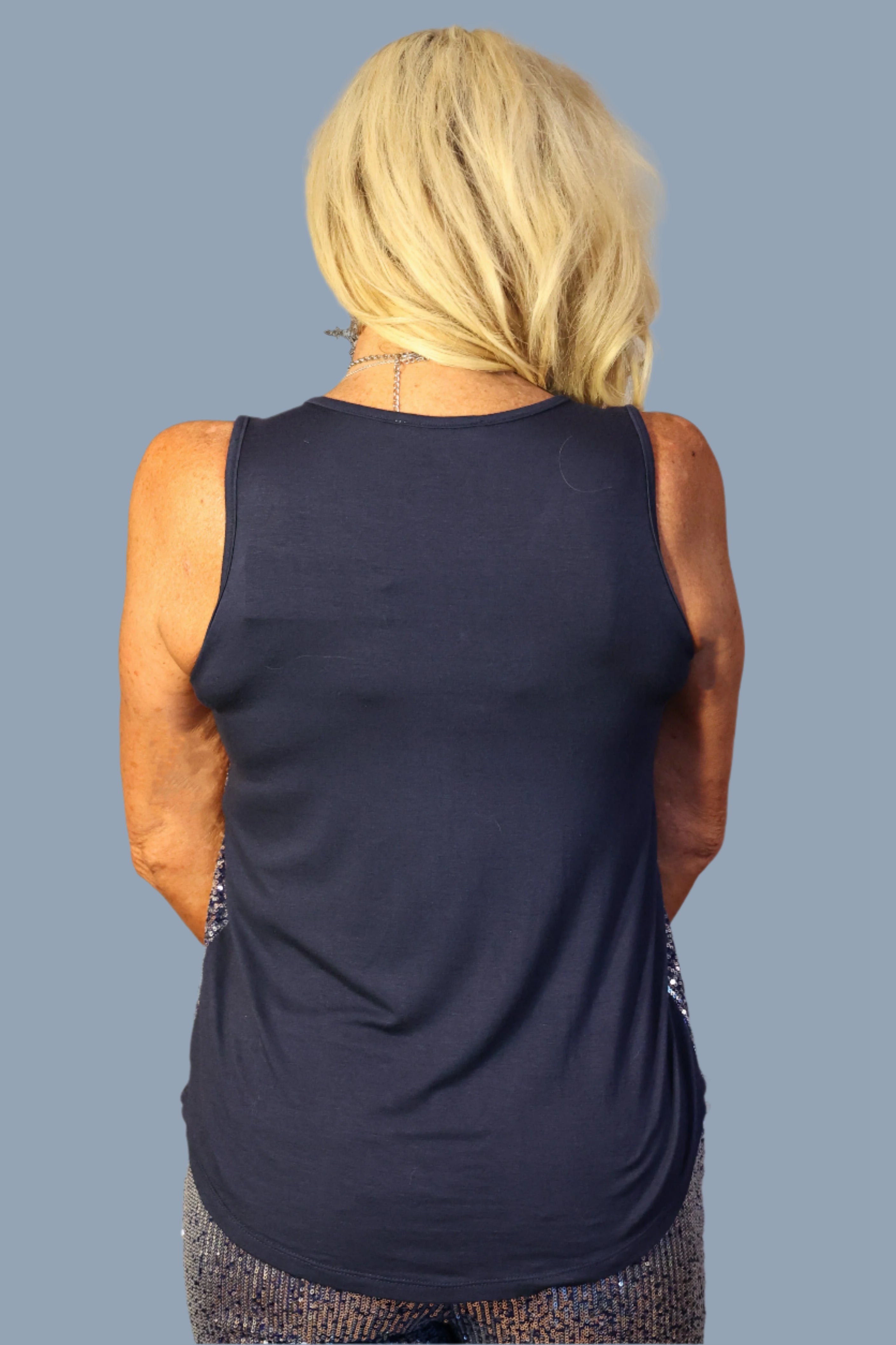 W.A.Y Wonderful And Young Ombre Sequin Scoop Neck Tank In Navy And Silver-Camis/Tanks-WAY-Deja Nu Boutique, Women's Fashion Boutique in Lampasas, Texas