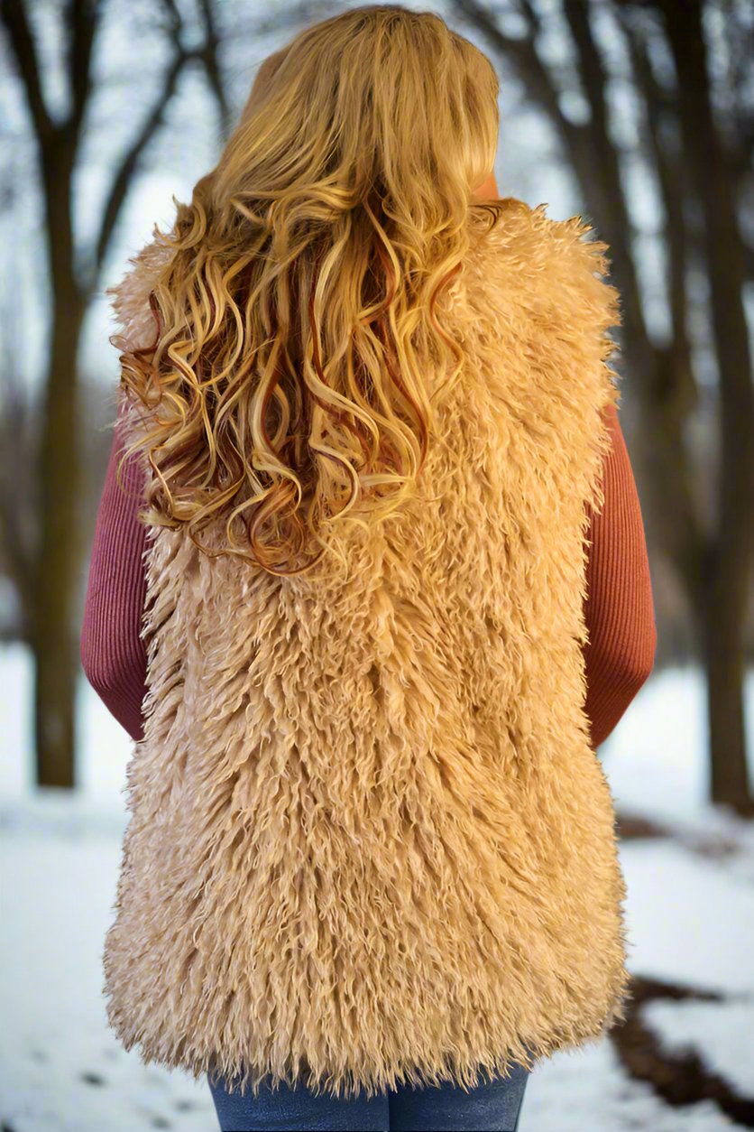 W.A.Y Wonderful & Young Mongolian Lamb Faux Fur Lapel Vest-Vest-WAY-Deja Nu Boutique, Women's Fashion Boutique in Lampasas, Texas
