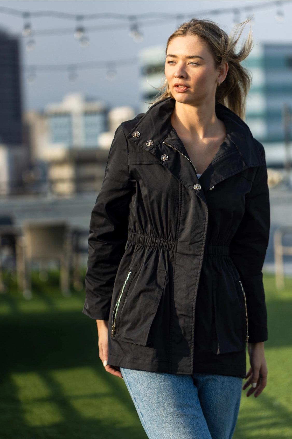 W.A.Y Wonderful & Young Lightweight Raincoat Jacket Long In Black-Coat-WAY-Deja Nu Boutique, Women's Fashion Boutique in Lampasas, Texas