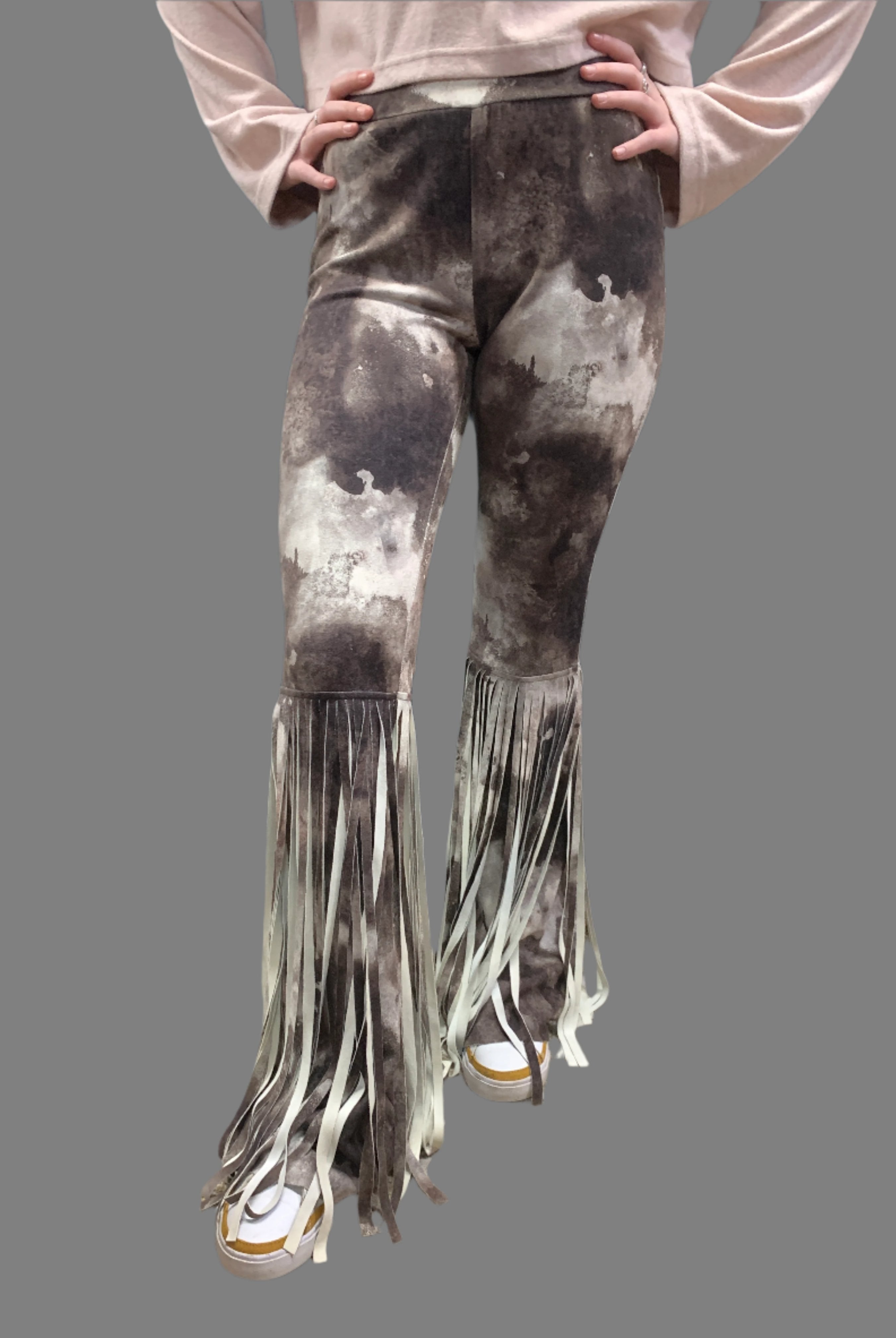 WAY Tie Dye Faux Suede Fringe Bell Bottoms-Bottoms-WAY-Deja Nu Boutique, Women's Fashion Boutique in Lampasas, Texas