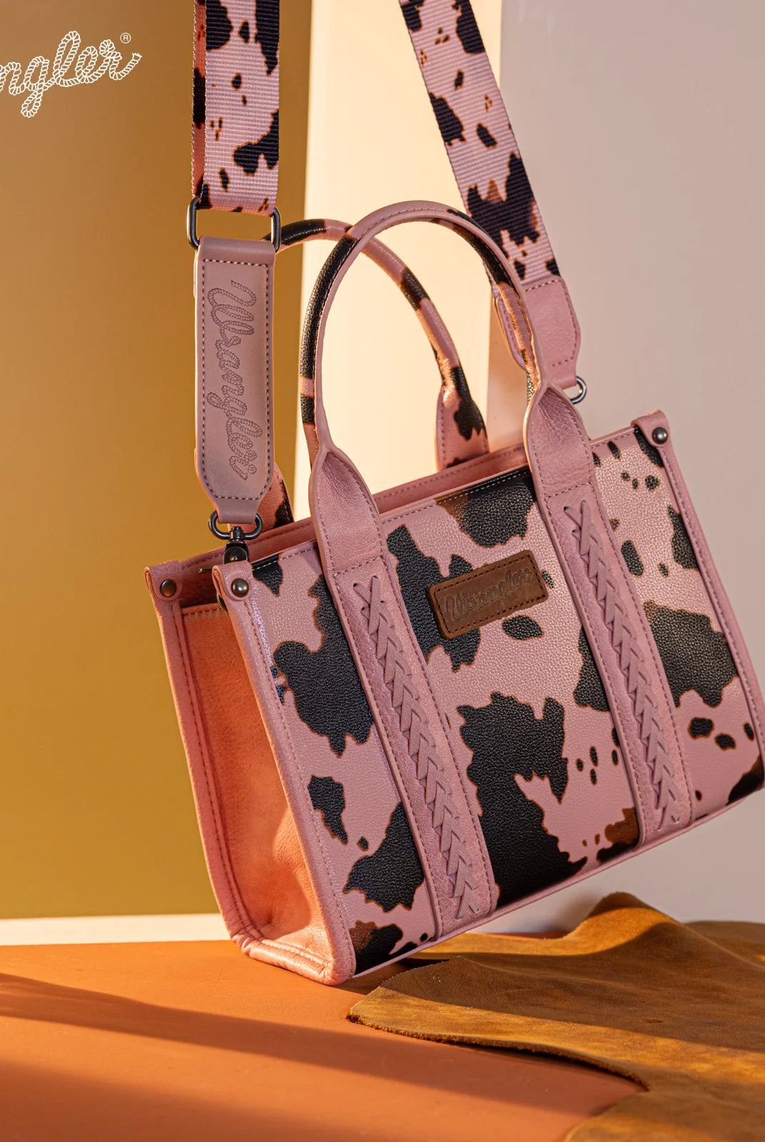 WG133-8120s Wrangler Cow Print Concealed Carry Tote/Crossbody - Pink-Handbags, Wallets & Cases-Wrangler-Deja Nu Boutique, Women's Fashion Boutique in Lampasas, Texas