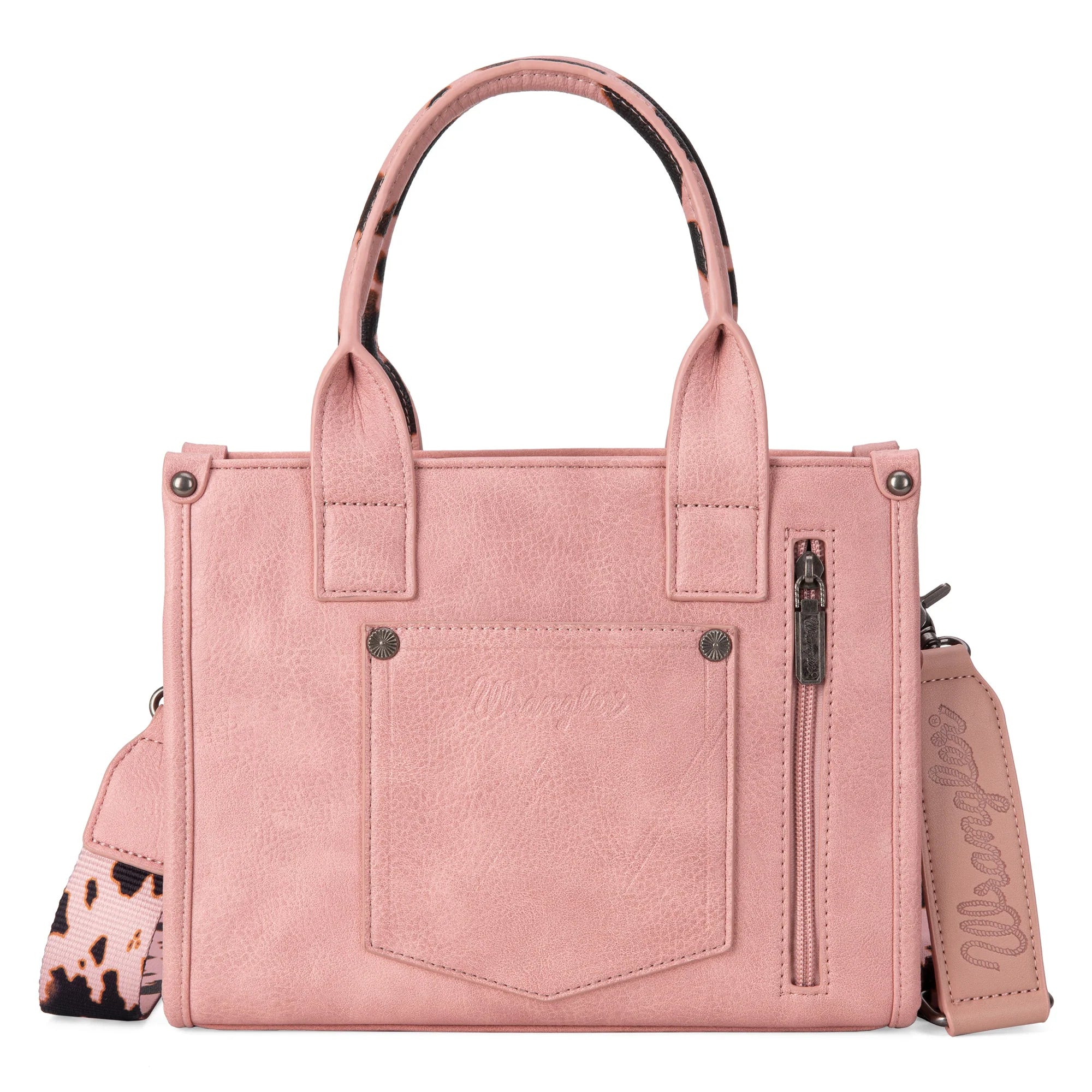 WG133-8120s Wrangler Cow Print Concealed Carry Tote/Crossbody - Pink-Handbags, Wallets & Cases-Wrangler-Deja Nu Boutique, Women's Fashion Boutique in Lampasas, Texas