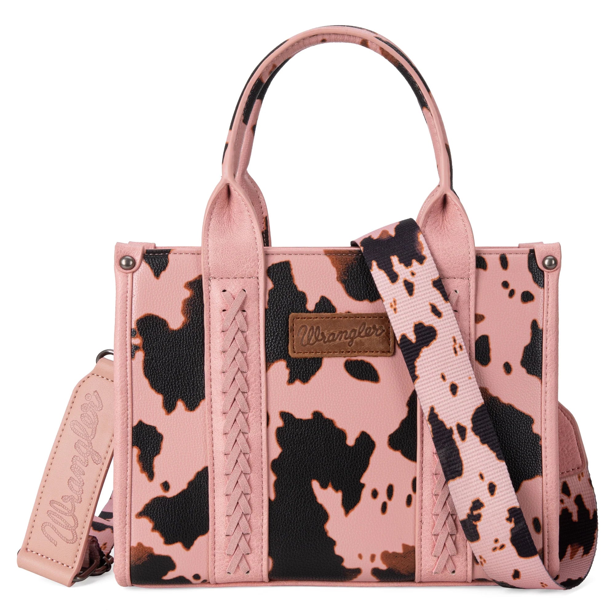 WG133-8120s Wrangler Cow Print Concealed Carry Tote/Crossbody - Pink-Handbags, Wallets & Cases-Wrangler-Deja Nu Boutique, Women's Fashion Boutique in Lampasas, Texas