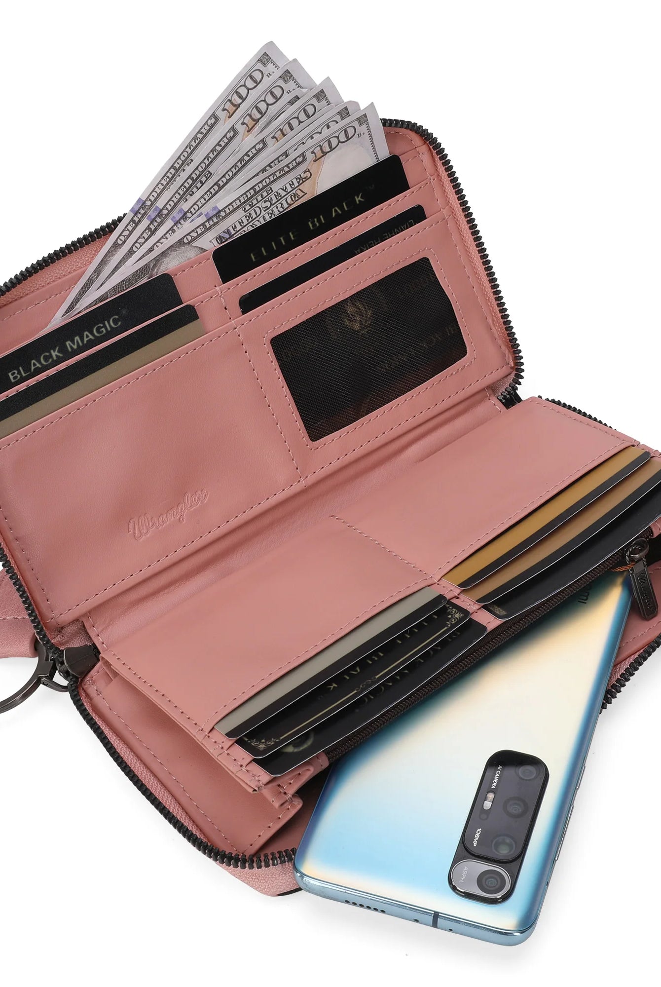 WG133-W006 Wrangler Women’s Cow Print Wallet -Pink-Handbags, Wallets & Cases-Wrangler-Deja Nu Boutique, Women's Fashion Boutique in Lampasas, Texas