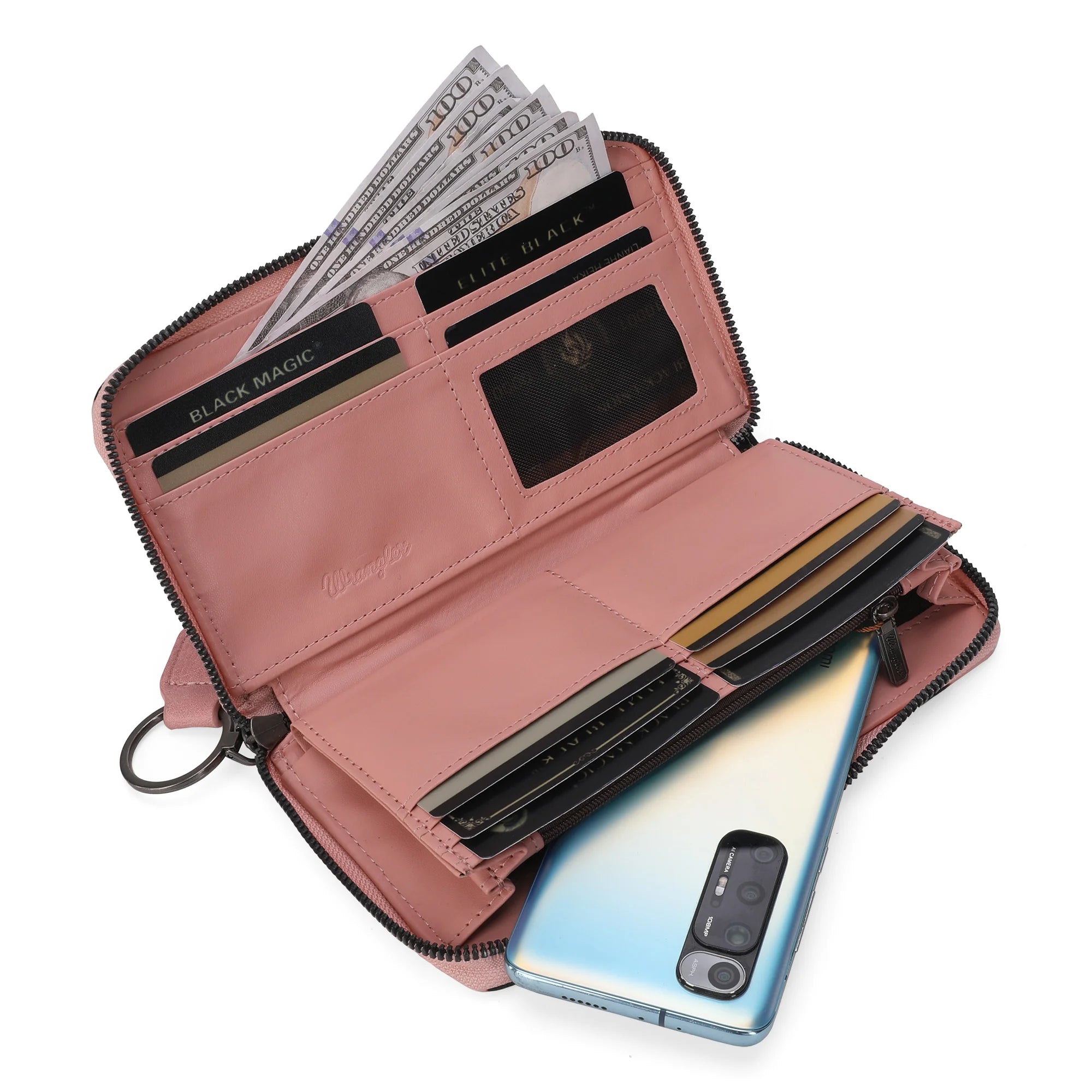 WG133-W006 Wrangler Women’s Cow Print Wallet -Pink-Handbags, Wallets & Cases-Wrangler-Deja Nu Boutique, Women's Fashion Boutique in Lampasas, Texas