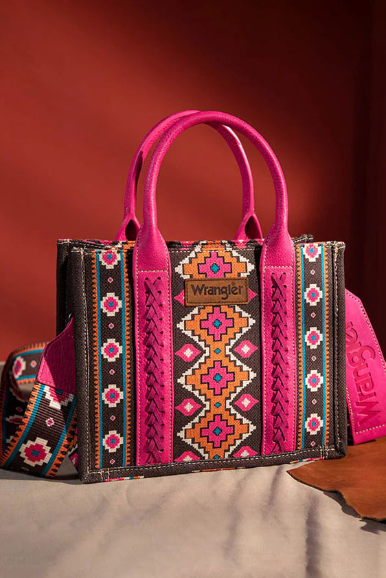WG2202-8120HPK Wrangler Southwestern Small Canvas Tote/Crossbody-Handbags, Wallets & Cases-Wrangler-Deja Nu Boutique, Women's Fashion Boutique in Lampasas, Texas