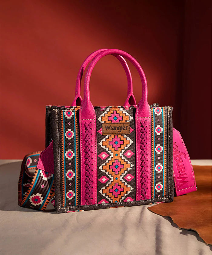 WG2202-8120HPK Wrangler Southwestern Small Canvas Tote/Crossbody-Handbags, Wallets & Cases-Wrangler-Deja Nu Boutique, Women's Fashion Boutique in Lampasas, Texas