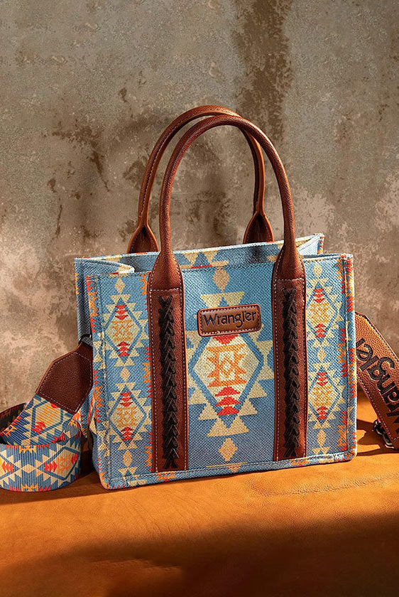 WG2202-8120SBR Wrangler Southwestern Print Small Canvas Tote/Crossbody-Handbags, Wallets & Cases-Wrangler-Deja Nu Boutique, Women's Fashion Boutique in Lampasas, Texas