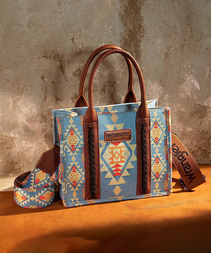 WG2202-8120SBR Wrangler Southwestern Print Small Canvas Tote/Crossbody-Handbags, Wallets & Cases-Wrangler-Deja Nu Boutique, Women's Fashion Boutique in Lampasas, Texas