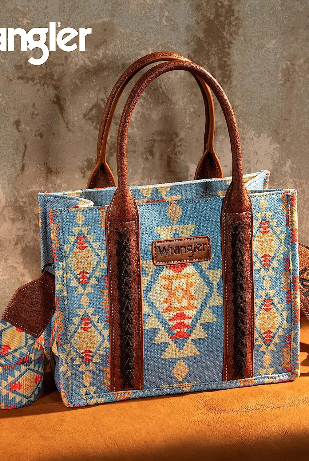 WG2202-8120SBR Wrangler Southwestern Print Small Canvas Tote/Crossbody-Handbags, Wallets & Cases-Wrangler-Deja Nu Boutique, Women's Fashion Boutique in Lampasas, Texas