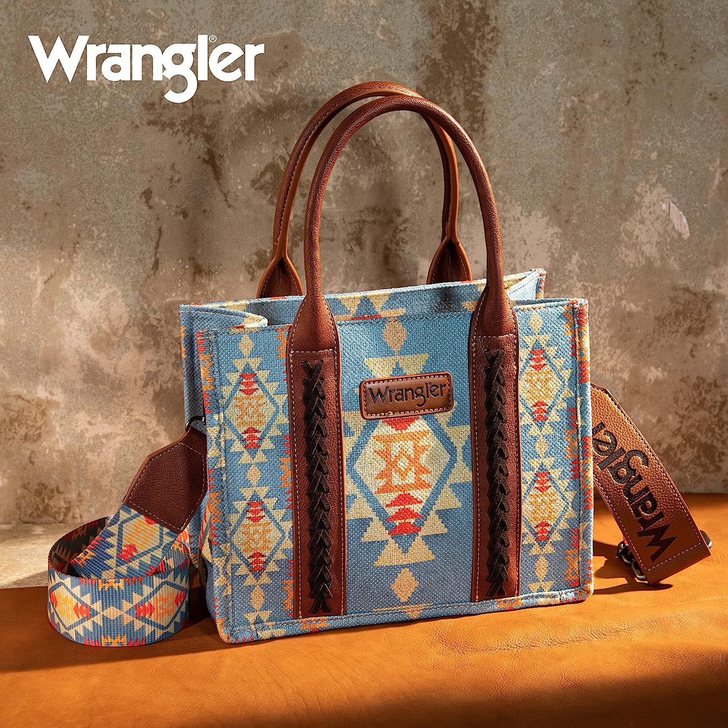 WG2202-8120SBR Wrangler Southwestern Print Small Canvas Tote/Crossbody-Handbags, Wallets & Cases-Wrangler-Deja Nu Boutique, Women's Fashion Boutique in Lampasas, Texas