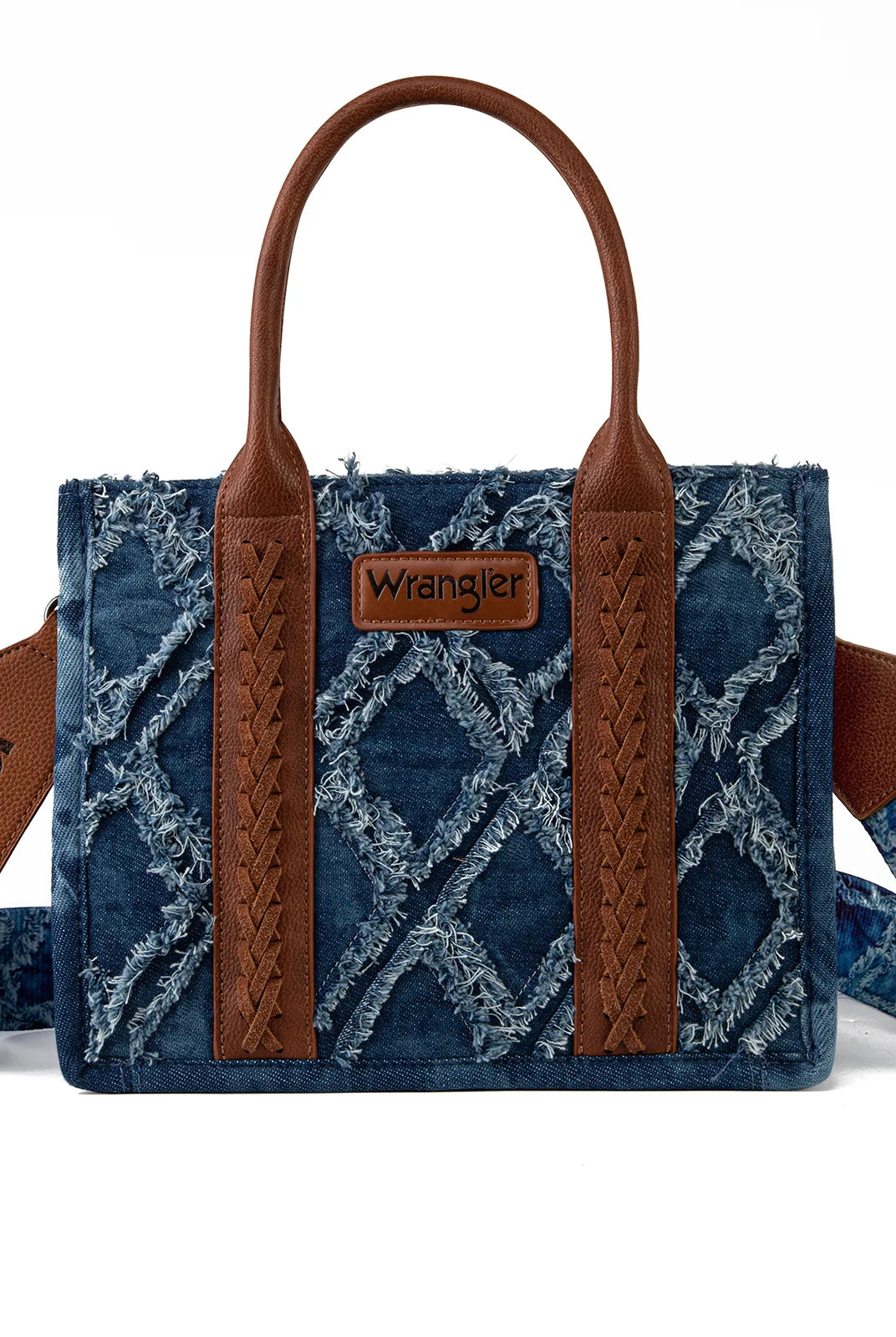WG2202-8120SJN Wrangler Denim Frayed Fringe Small Canvas Tote/Crossbody-Handbags, Wallets & Cases-Wrangler-Deja Nu Boutique, Women's Fashion Boutique in Lampasas, Texas