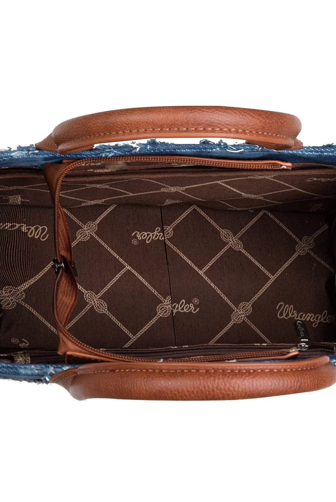 WG2202-8120SJN Wrangler Denim Frayed Fringe Small Canvas Tote/Crossbody-Handbags, Wallets & Cases-Wrangler-Deja Nu Boutique, Women's Fashion Boutique in Lampasas, Texas