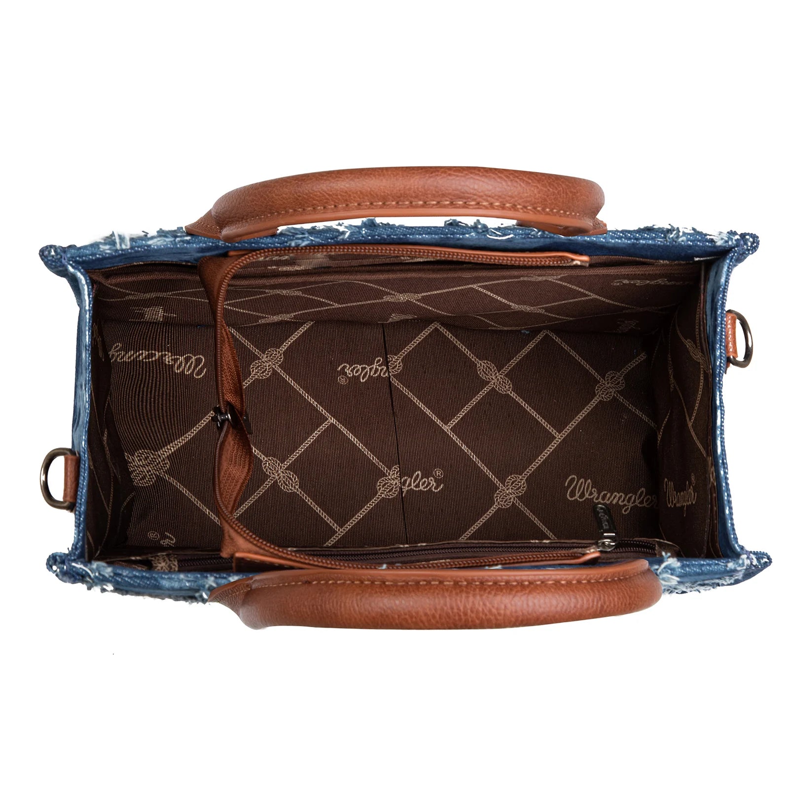 WG2202-8120SJN Wrangler Denim Frayed Fringe Small Canvas Tote/Crossbody-Handbags, Wallets & Cases-Wrangler-Deja Nu Boutique, Women's Fashion Boutique in Lampasas, Texas