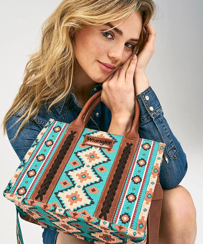 WG2202-8120STQ Wrangler Southwestern Small Canvas Tote/Crossbody-Handbags, Wallets & Cases-Wrangler-Deja Nu Boutique, Women's Fashion Boutique in Lampasas, Texas