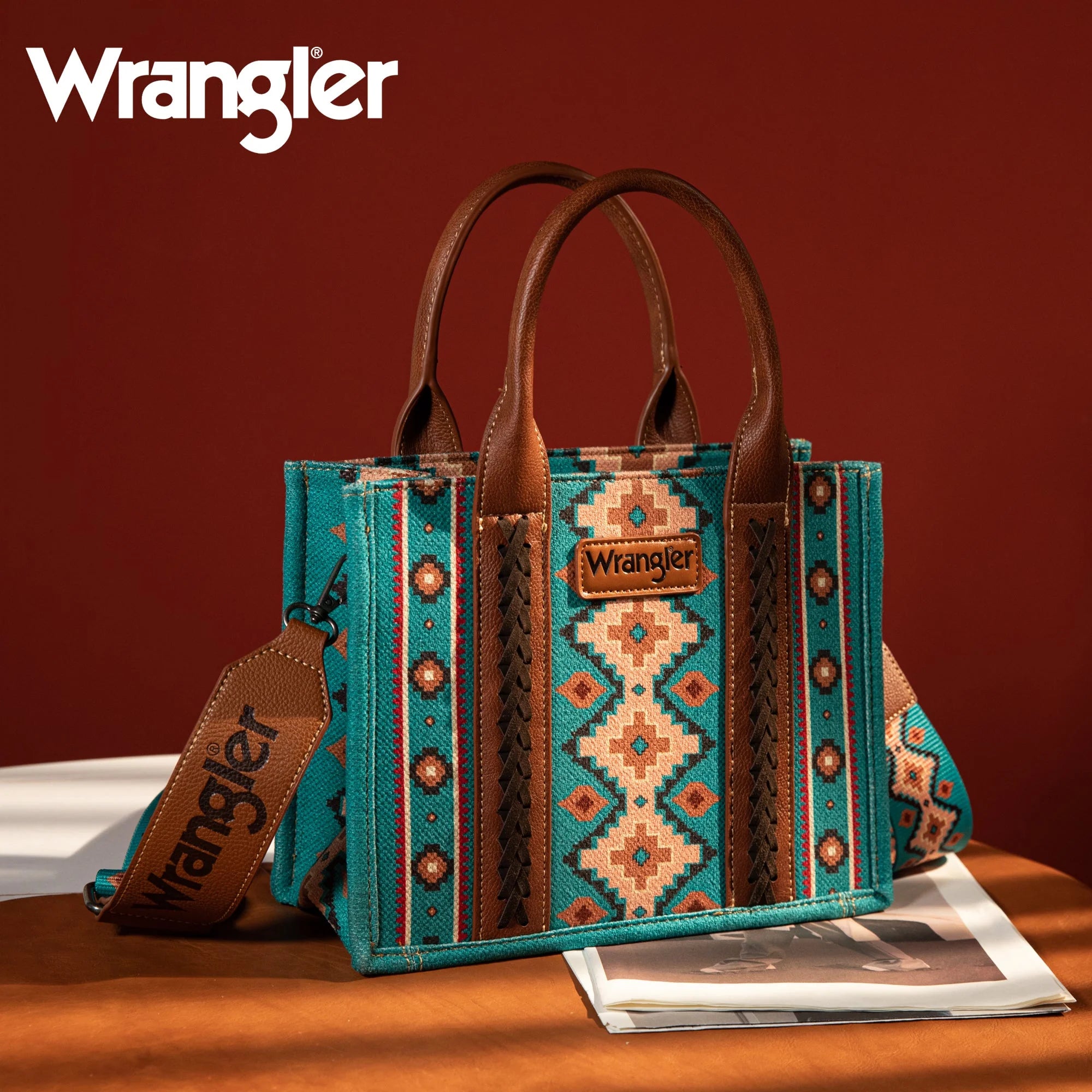 WG2202-8120STQ Wrangler Southwestern Small Canvas Tote/Crossbody-Handbags, Wallets & Cases-Wrangler-Deja Nu Boutique, Women's Fashion Boutique in Lampasas, Texas