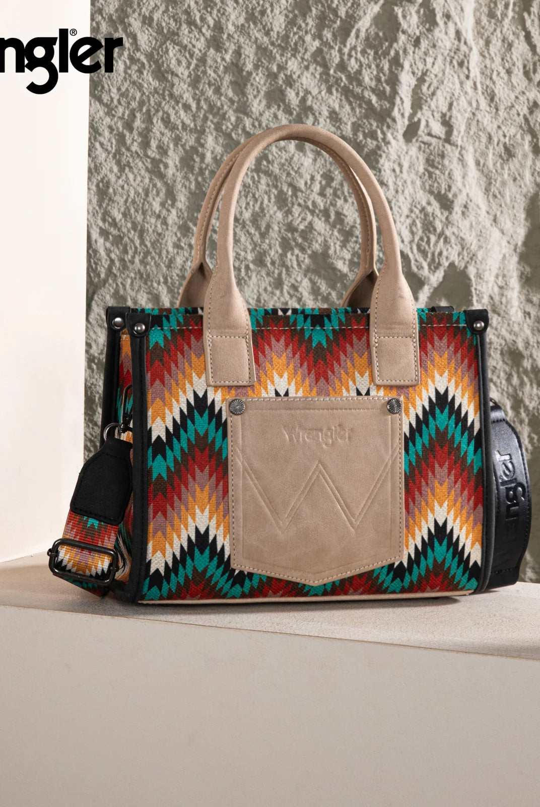 WG2211-8120SBK Wrangler Women's Southwestern Small Canvas Tote/Crossbody-Handbags, Wallets & Cases-Wrangler-Deja Nu Boutique, Women's Fashion Boutique in Lampasas, Texas