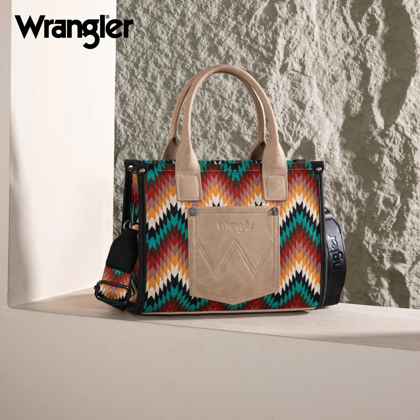 WG2211-8120SBK Wrangler Women's Southwestern Small Canvas Tote/Crossbody-Handbags, Wallets & Cases-Wrangler-Deja Nu Boutique, Women's Fashion Boutique in Lampasas, Texas