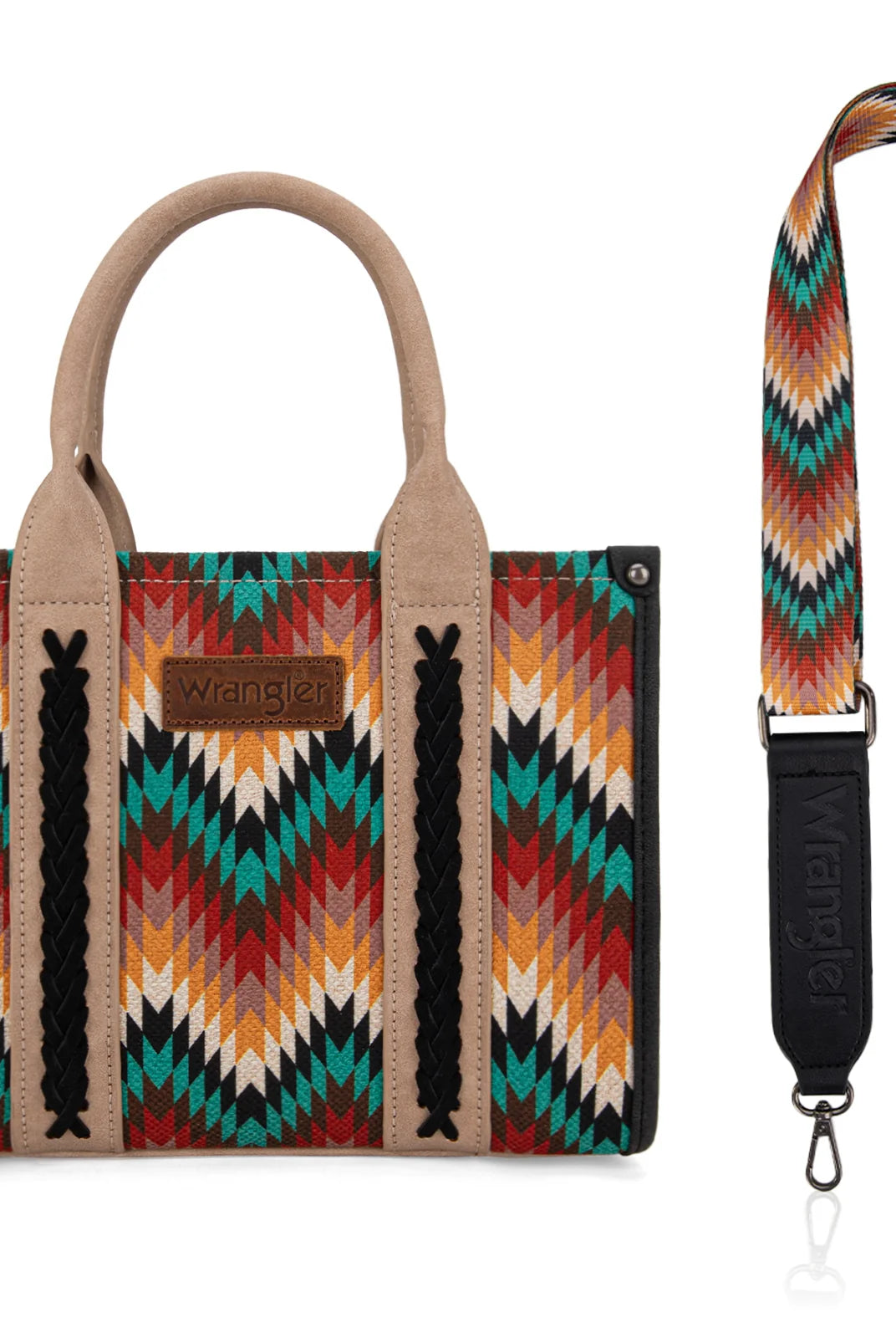 WG2211-8120SBK Wrangler Women's Southwestern Small Canvas Tote/Crossbody-Handbags, Wallets & Cases-Wrangler-Deja Nu Boutique, Women's Fashion Boutique in Lampasas, Texas