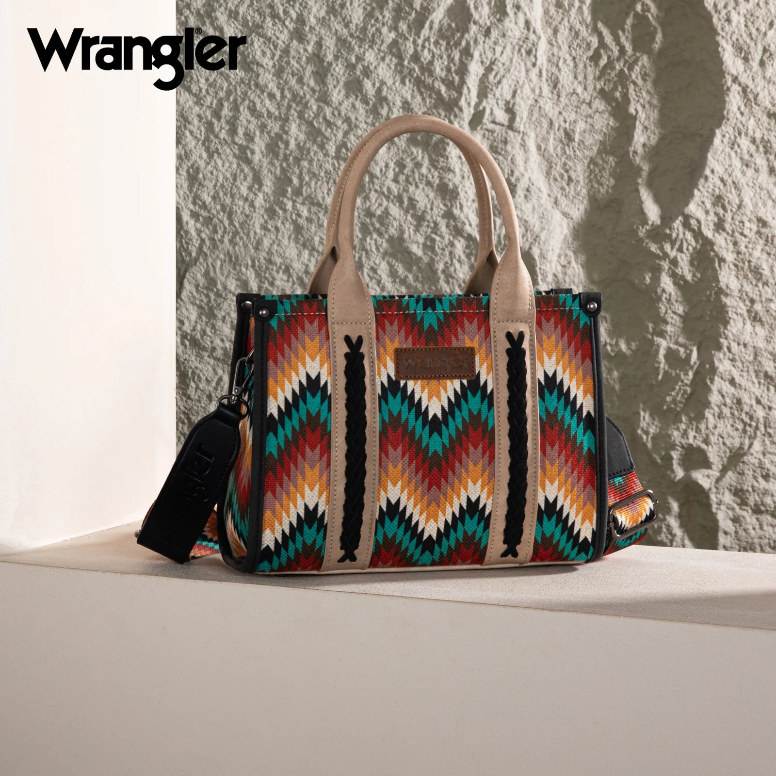WG2211-8120SBK Wrangler Women's Southwestern Small Canvas Tote/Crossbody-Handbags, Wallets & Cases-Wrangler-Deja Nu Boutique, Women's Fashion Boutique in Lampasas, Texas