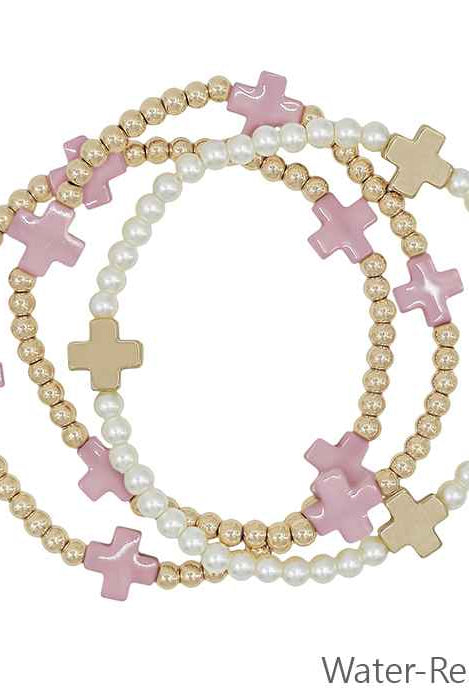 Water-Resistant Beaded Stretch Bracelet with Cross Accents-Bracelets-Deja Nu Tx-Deja Nu Boutique, Women's Fashion Boutique in Lampasas, Texas
