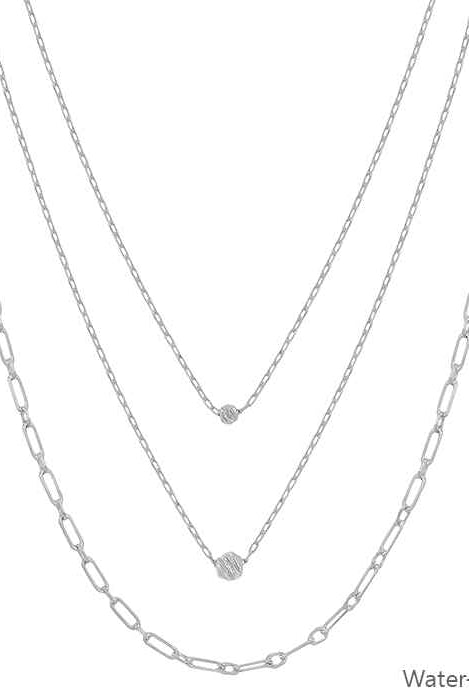 Water-Resistant Gold or Silver Triple-Layered Chain Necklace with Bead Accents (16"-18") – Pool and Beach Ready-Necklaces-Deja Nu Tx-Deja Nu Boutique, Women's Fashion Boutique in Lampasas, Texas