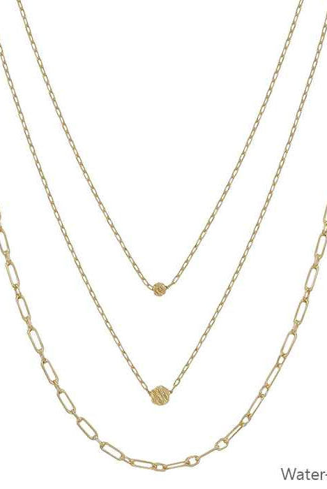 Water-Resistant Gold or Silver Triple-Layered Chain Necklace with Bead Accents (16"-18") – Pool and Beach Ready-Necklaces-Deja Nu Tx-Deja Nu Boutique, Women's Fashion Boutique in Lampasas, Texas