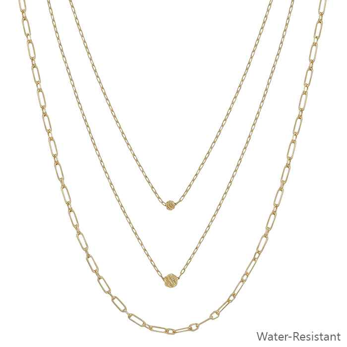 Water-Resistant Gold or Silver Triple-Layered Chain Necklace with Bead Accents (16"-18") – Pool and Beach Ready-Necklaces-Deja Nu Tx-Deja Nu Boutique, Women's Fashion Boutique in Lampasas, Texas