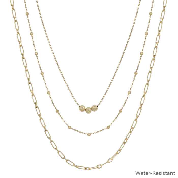 Water Resistant Gold Or Silver Beaded Triple Layered 16"-18" Necklace-Necklaces-Deja Nu Tx-Deja Nu Boutique, Women's Fashion Boutique in Lampasas, Texas