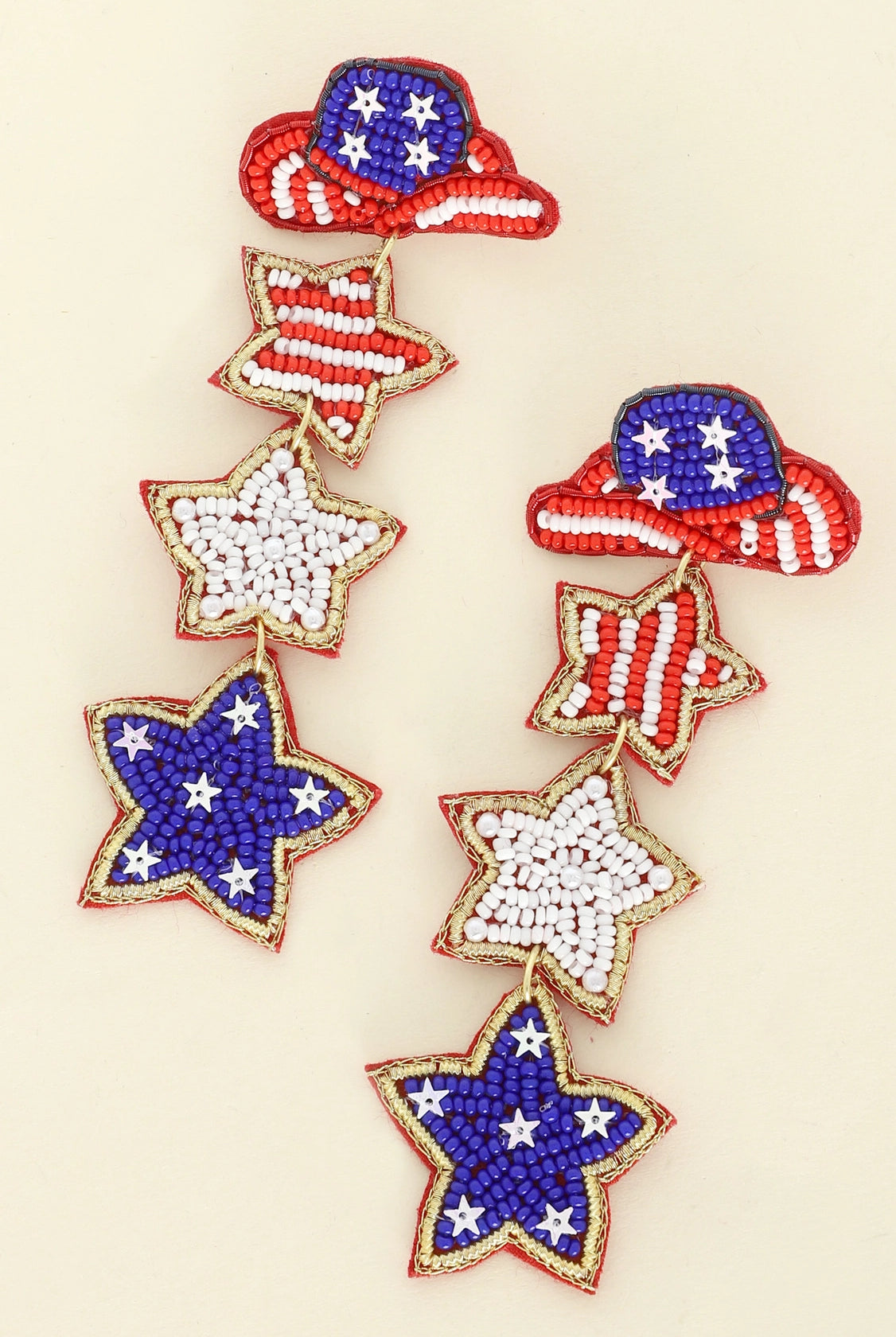 Western Cowboy Hat USA Flag Patriotic Star Beaded Dangle Earrings-Earrings-Deja Nu Tx-Deja Nu Boutique, Women's Fashion Boutique in Lampasas, Texas
