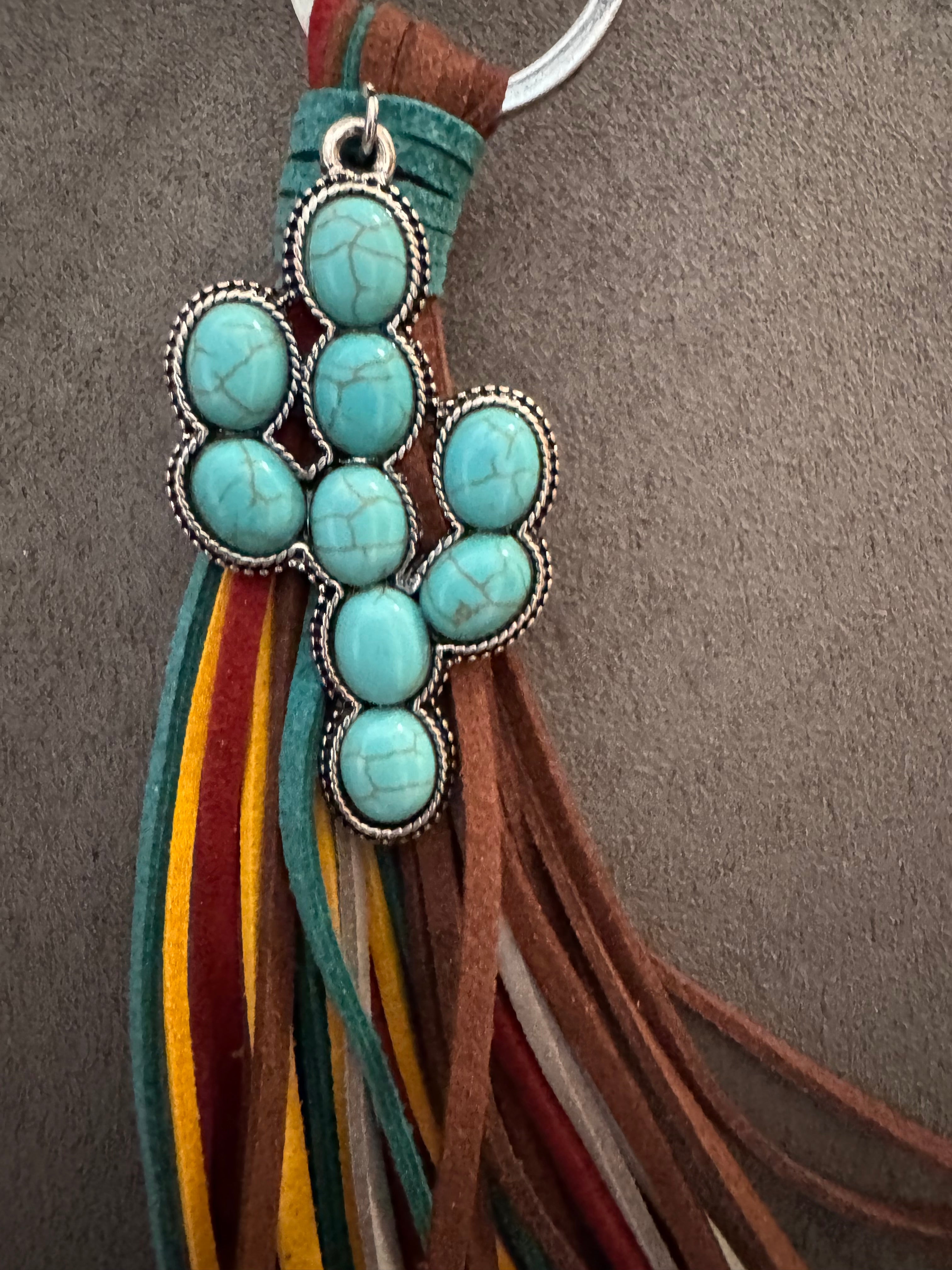 Western Fringe Purse Charm – Multicolor Tassel with Turquoise Accent (Cactus & Teardrop)-Handbags, Wallets & Cases-Deja Nu Tx-Deja Nu Boutique, Women's Fashion Boutique in Lampasas, Texas